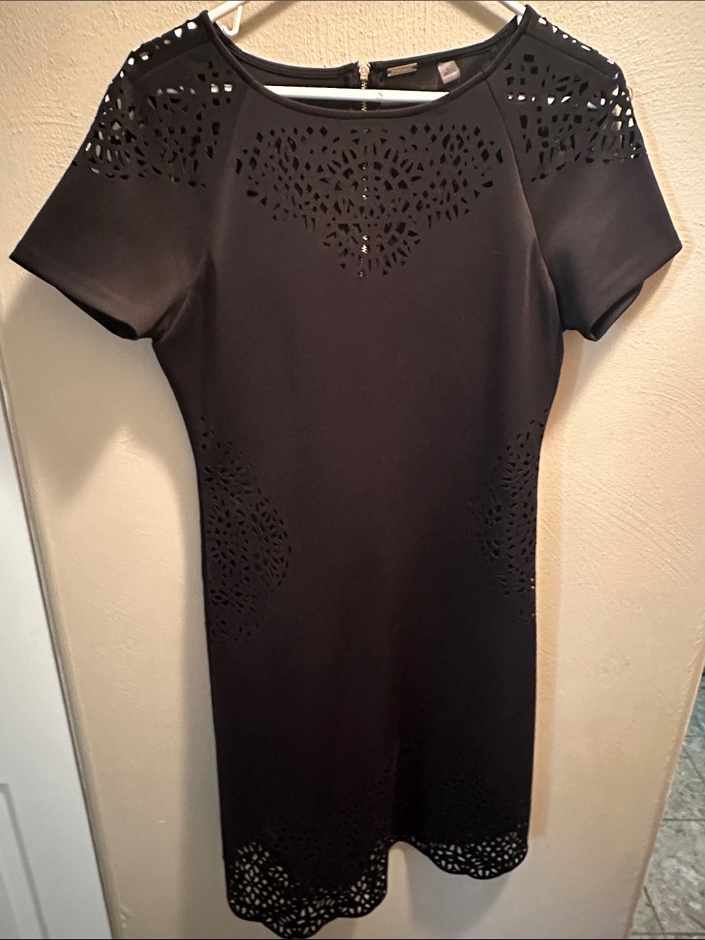 T Tahari Black Laser-Cut Midi Dress